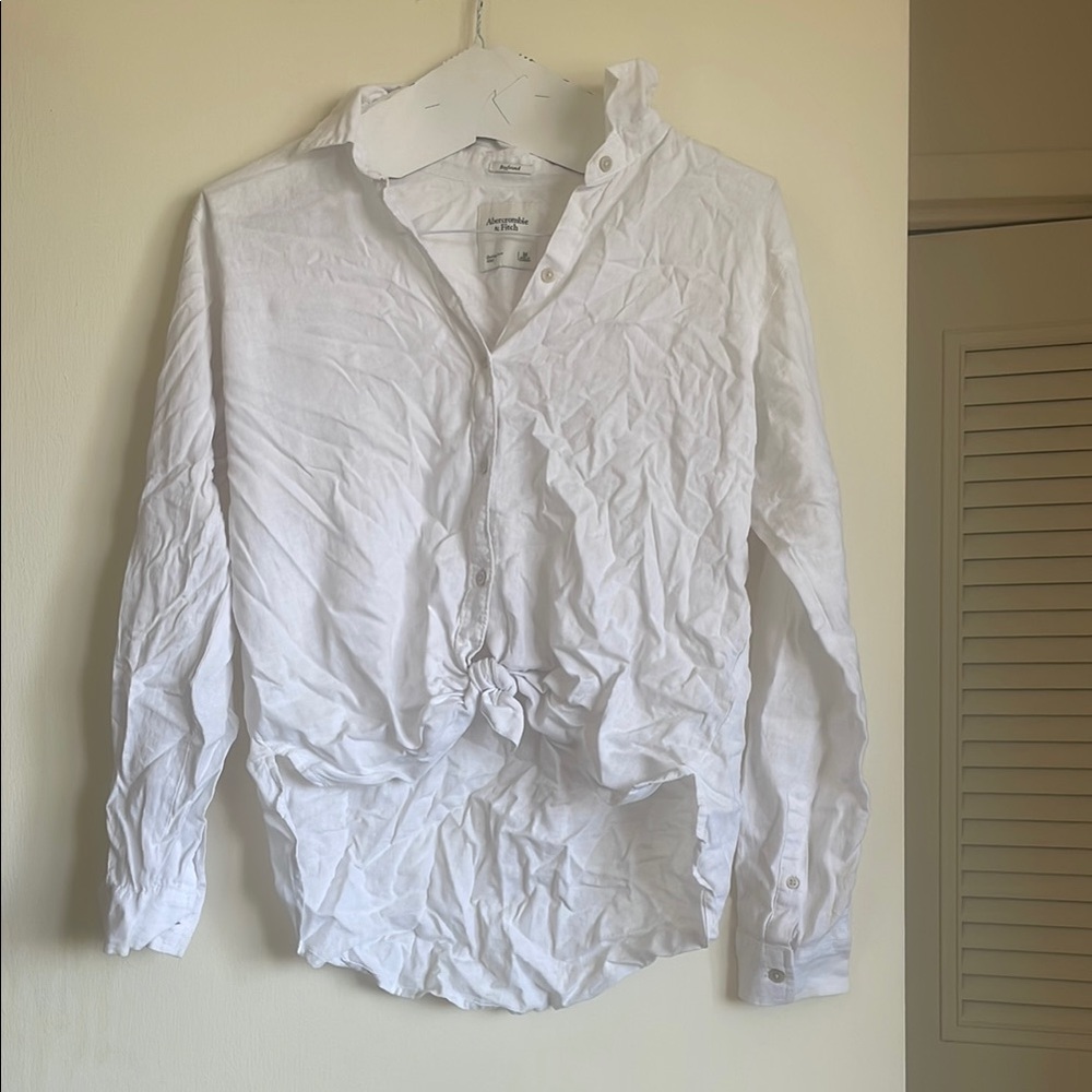 Abercrombie & Fitch White Casual Button Down Shirt with Tie Detail